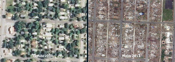 Antes y después del tornado en google earth